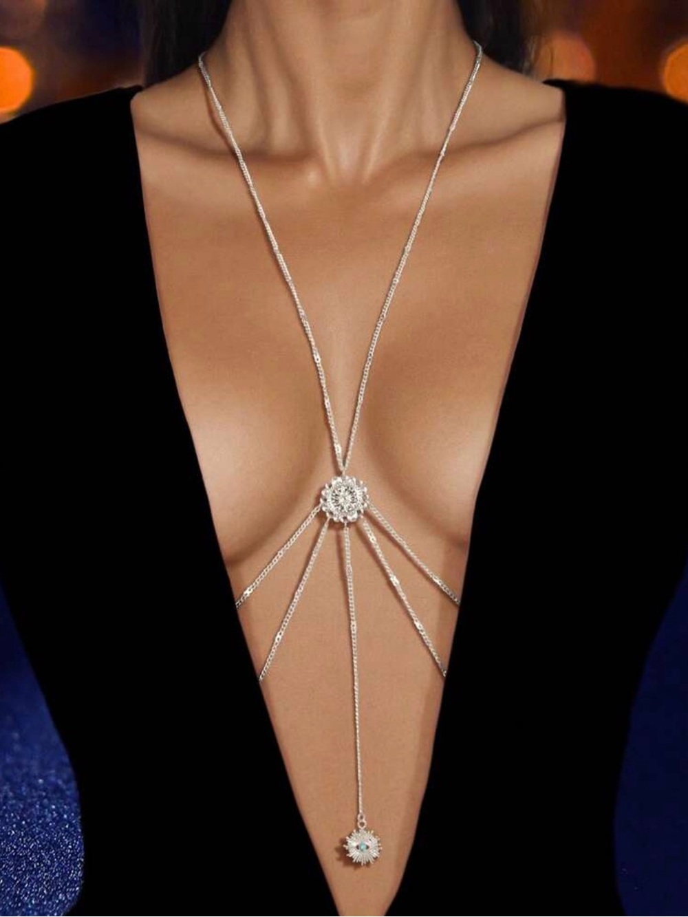 Anthropologie Silver Sunburst Lariat Body Necklace